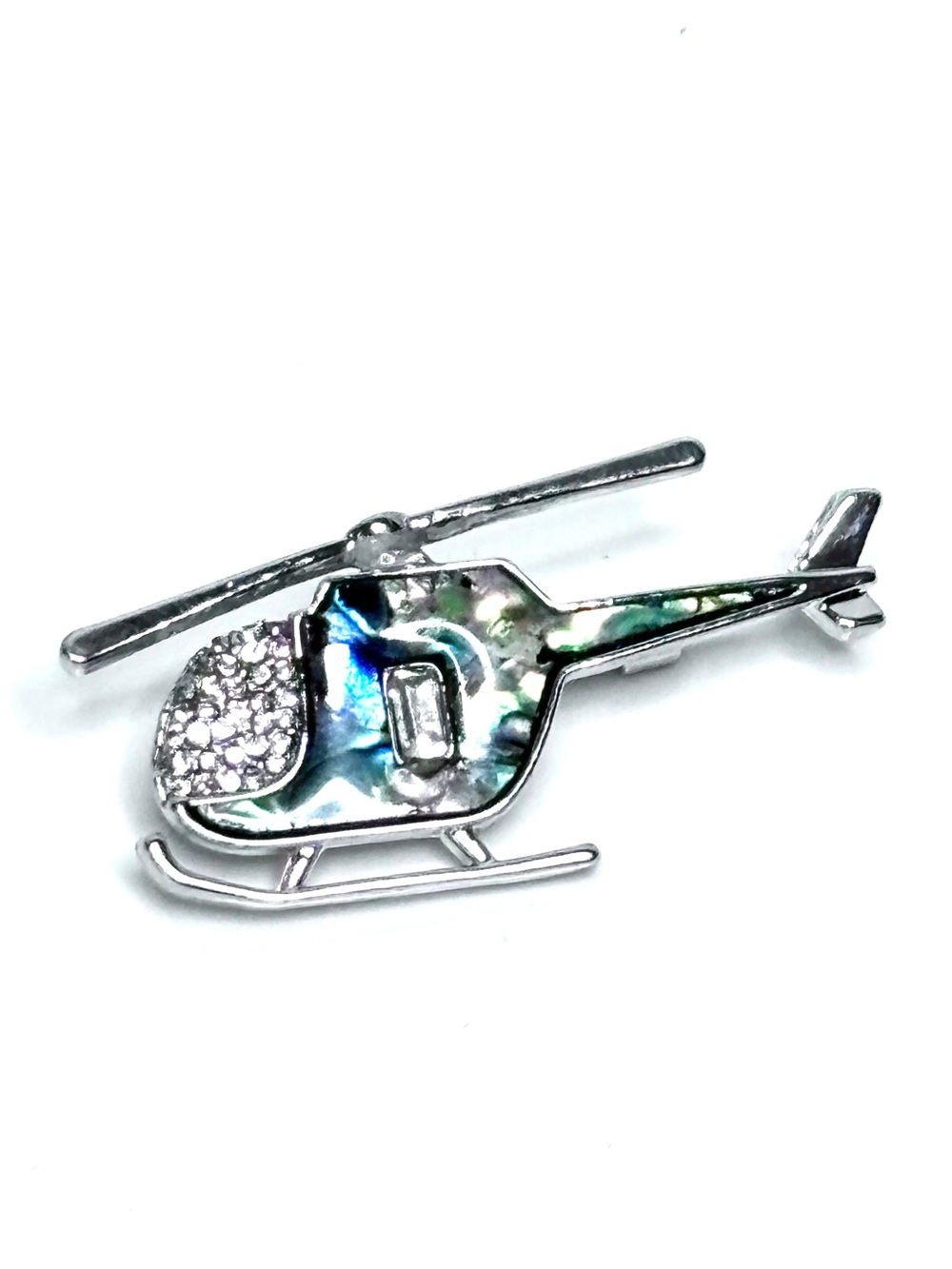 Abalone Shell Silver Tone Helicopter Lapel Pin Brooch